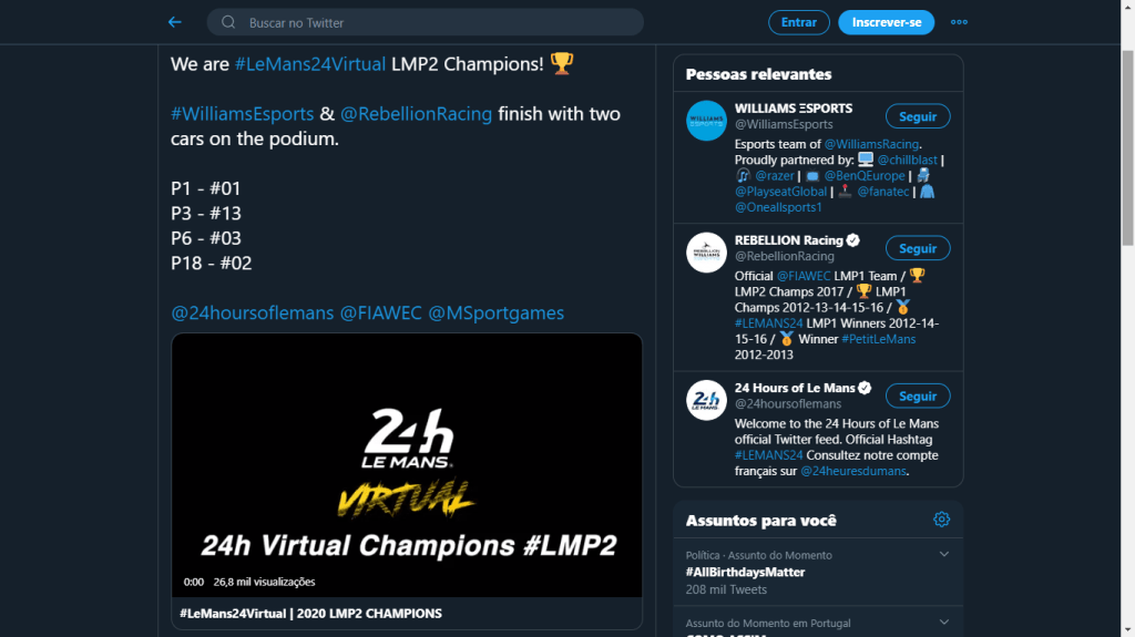 Screen grab: https://twitter.com/WilliamsEsports/status/1272152193471315968?s=20