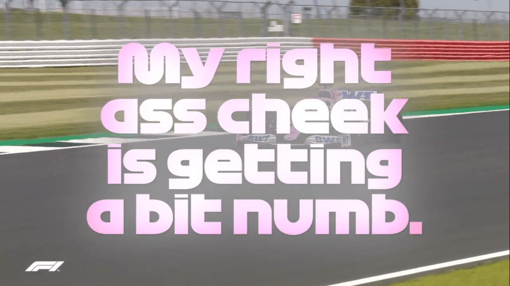 Screen grab: https://www.formula1.com/en/video/2020/7/FP1_Highlights__2020_British_Grand_Prix.html